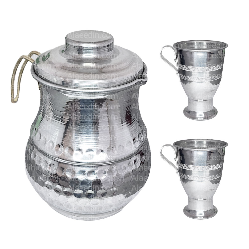 سرویس پارچ و لیوان دسته دار جام رویی چکشی مدل عروس کد 1