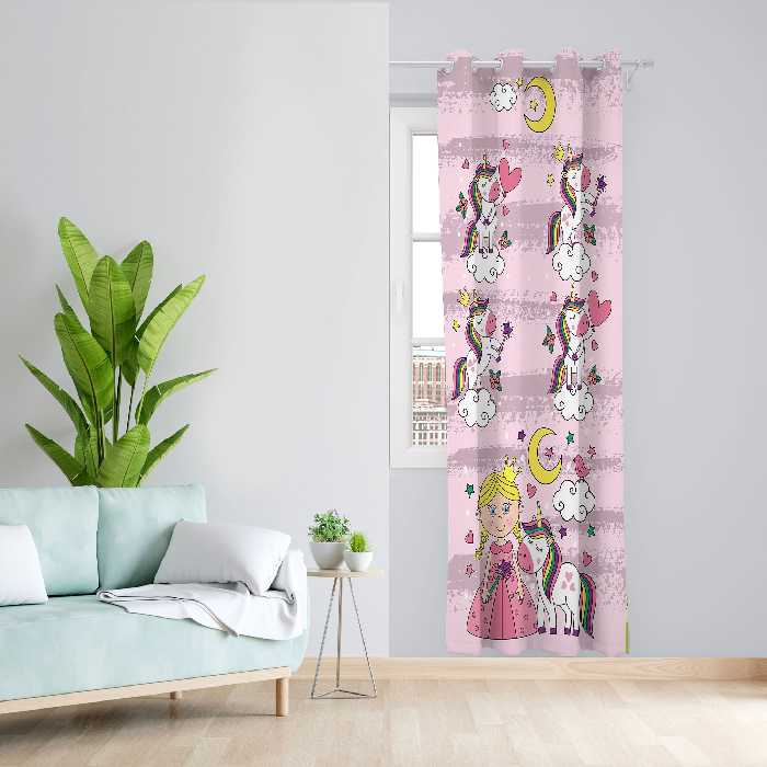 پرده مدل اسب تک شاخ  مخمل پانچی کد 4422 سایز 140x280 سانتی متر