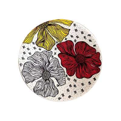 بشقاب دیوارکوب سفالی طرح گل ها کد D162-A مجموعه 2 عددی