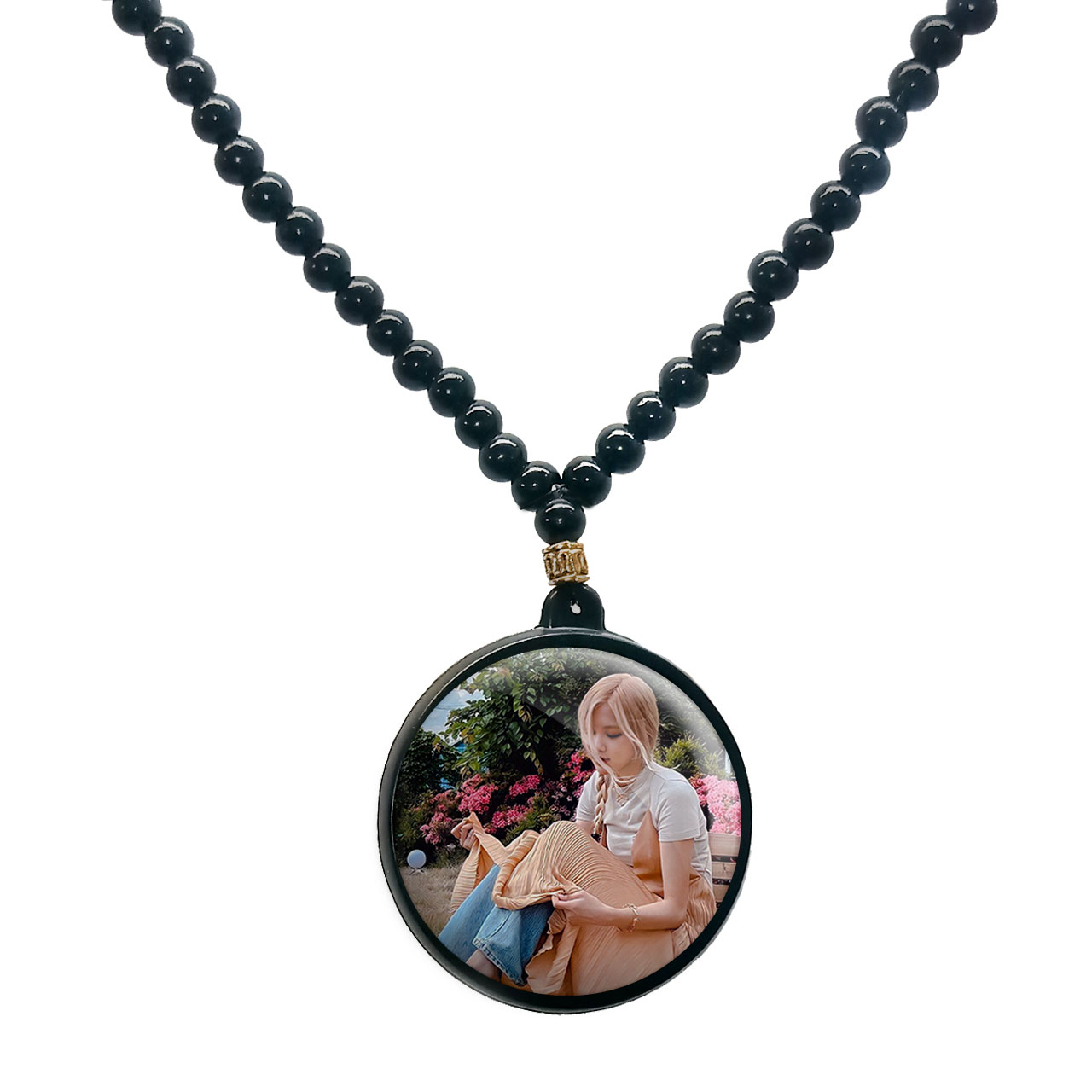 گردنبند پرمانه طرح بلک پینک کد pmd.17829 مدل دو طرفه