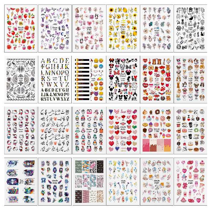 برچسب لنز ناخن مدل گلچین کد N03-N63-N64 مجموعه 24 عددی