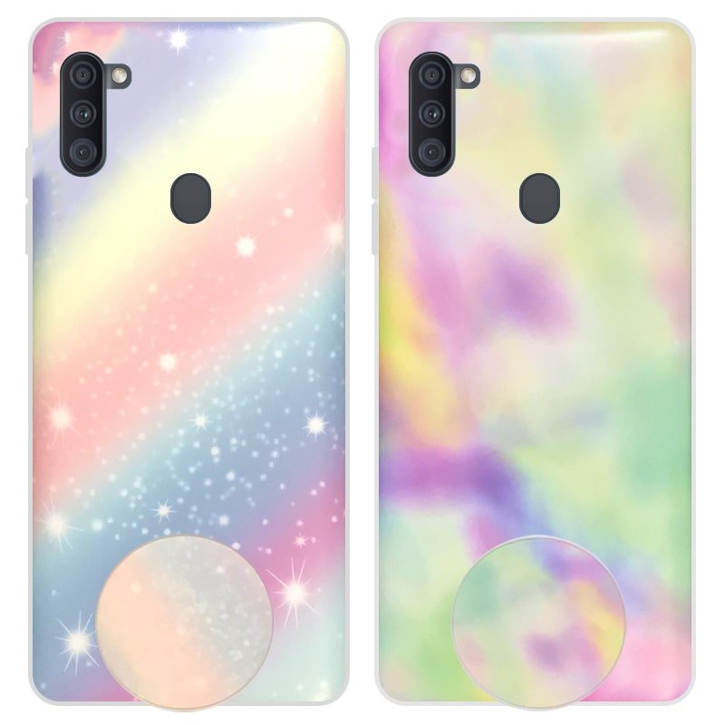 قاب آبرنگی پاپ سوکت دار مناسب برای گوشی Samsung Galaxy A11 مدل طرحدار فانتزی دخترانه و زنانه Rainbow Phone Case