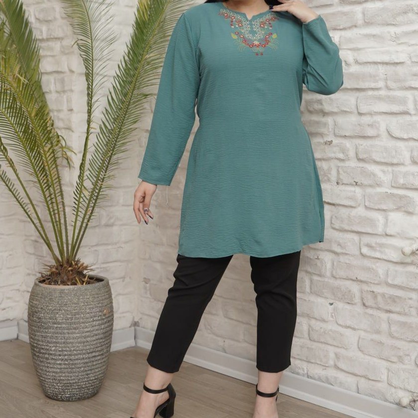 تونیک کمربندی گلدوزی یقه هفت