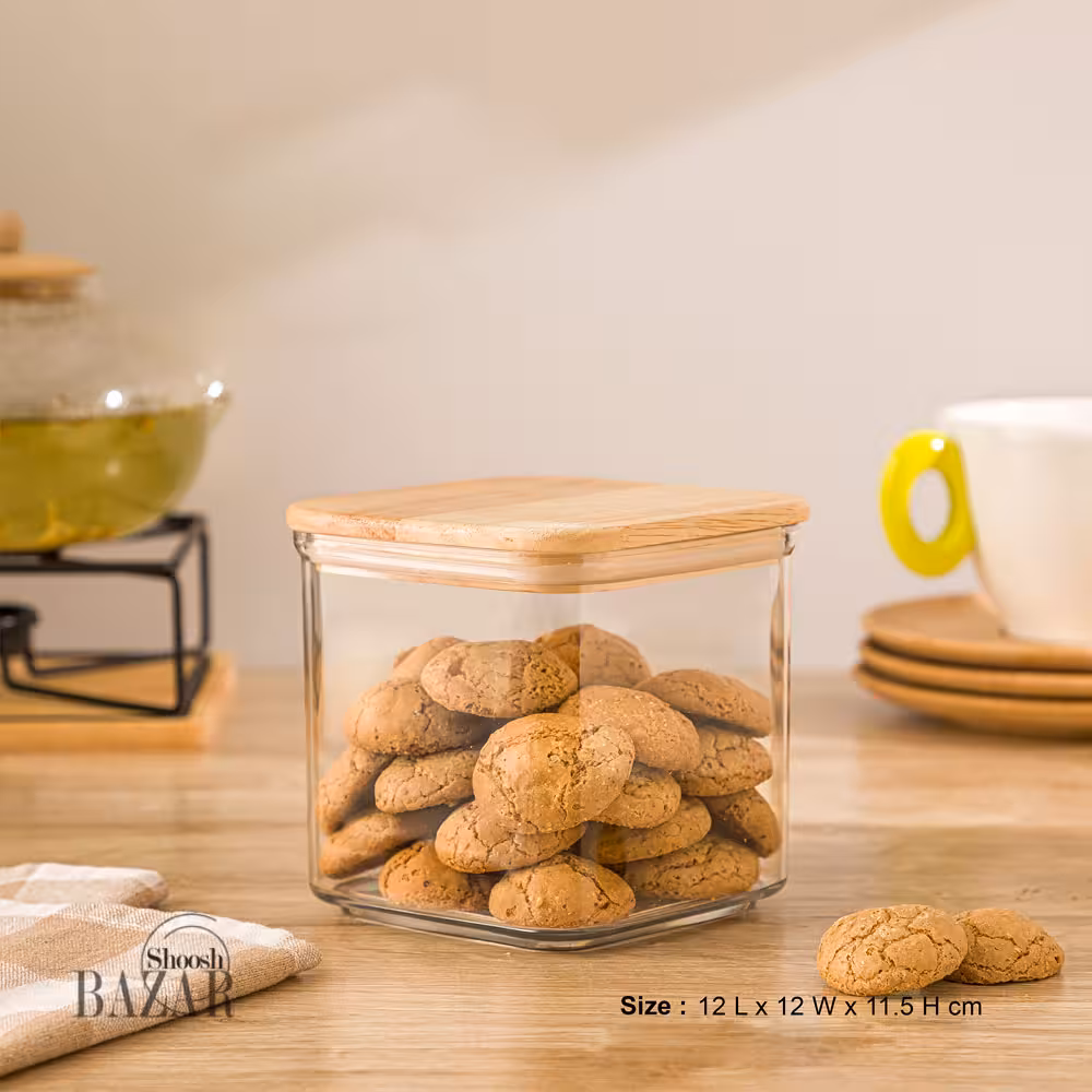 بانکه سارینا چهارگوش درب چوبی کوچک 850 میلی لیتر لیمون کد 2209