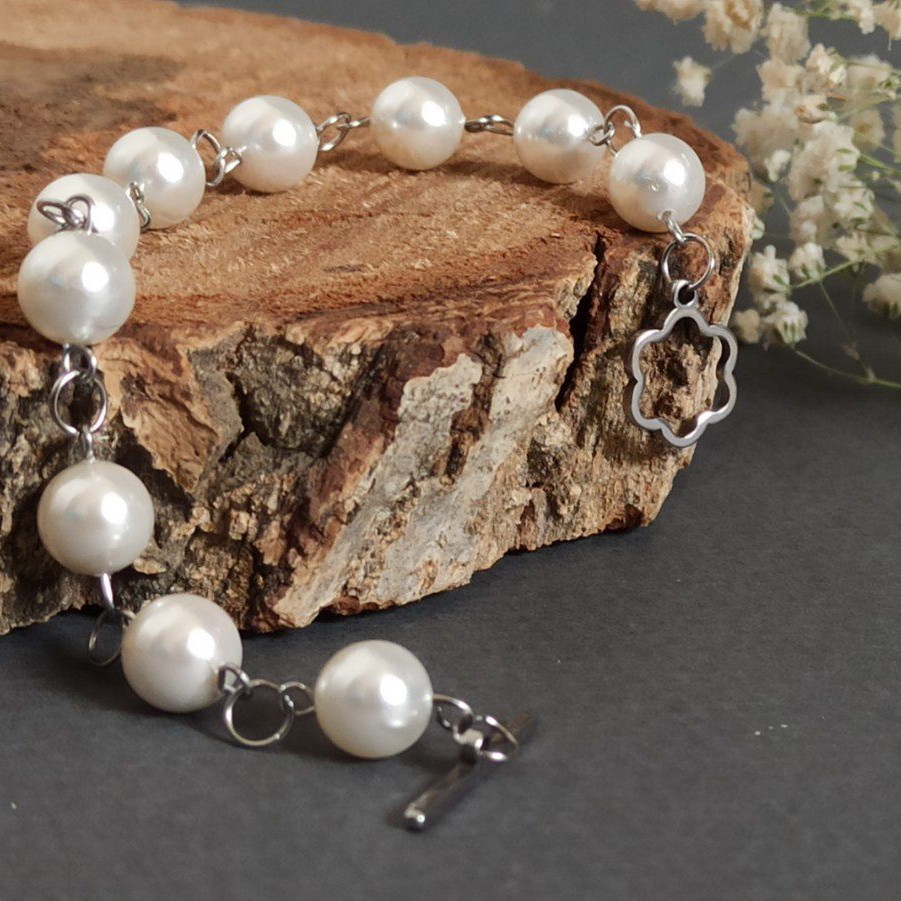 دستبند تمام استیل مروارید شل