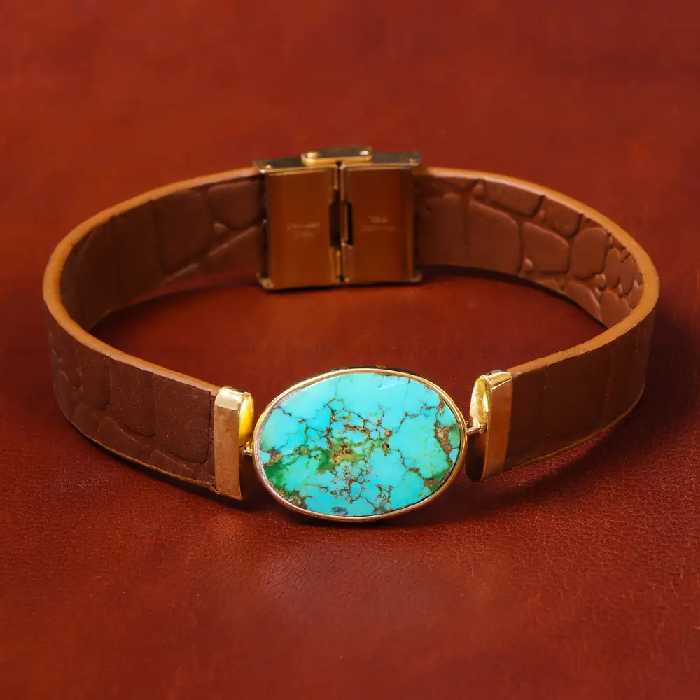 دستبند چرم فیروزه کد 18540 - جواهری مشاهیر