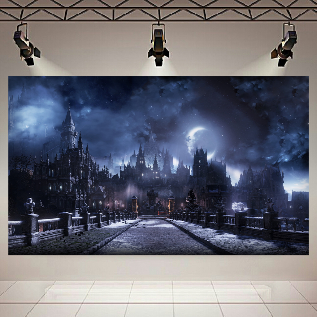 تابلو بوم طرح پل و قلعه مدل شب مهتابی کد AR3050