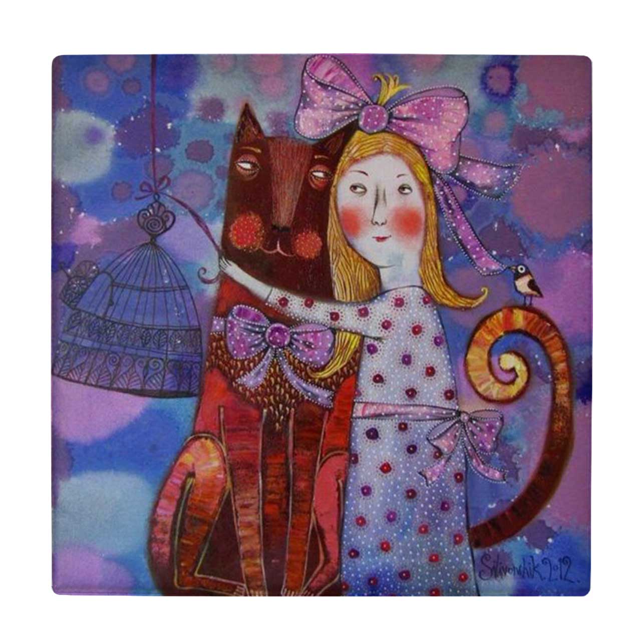 کاشی طرح دختر و گربه کد wk1185