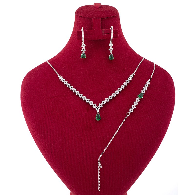 ست نقره طرح طلا سفید زنانه نگین سبز ma-n08