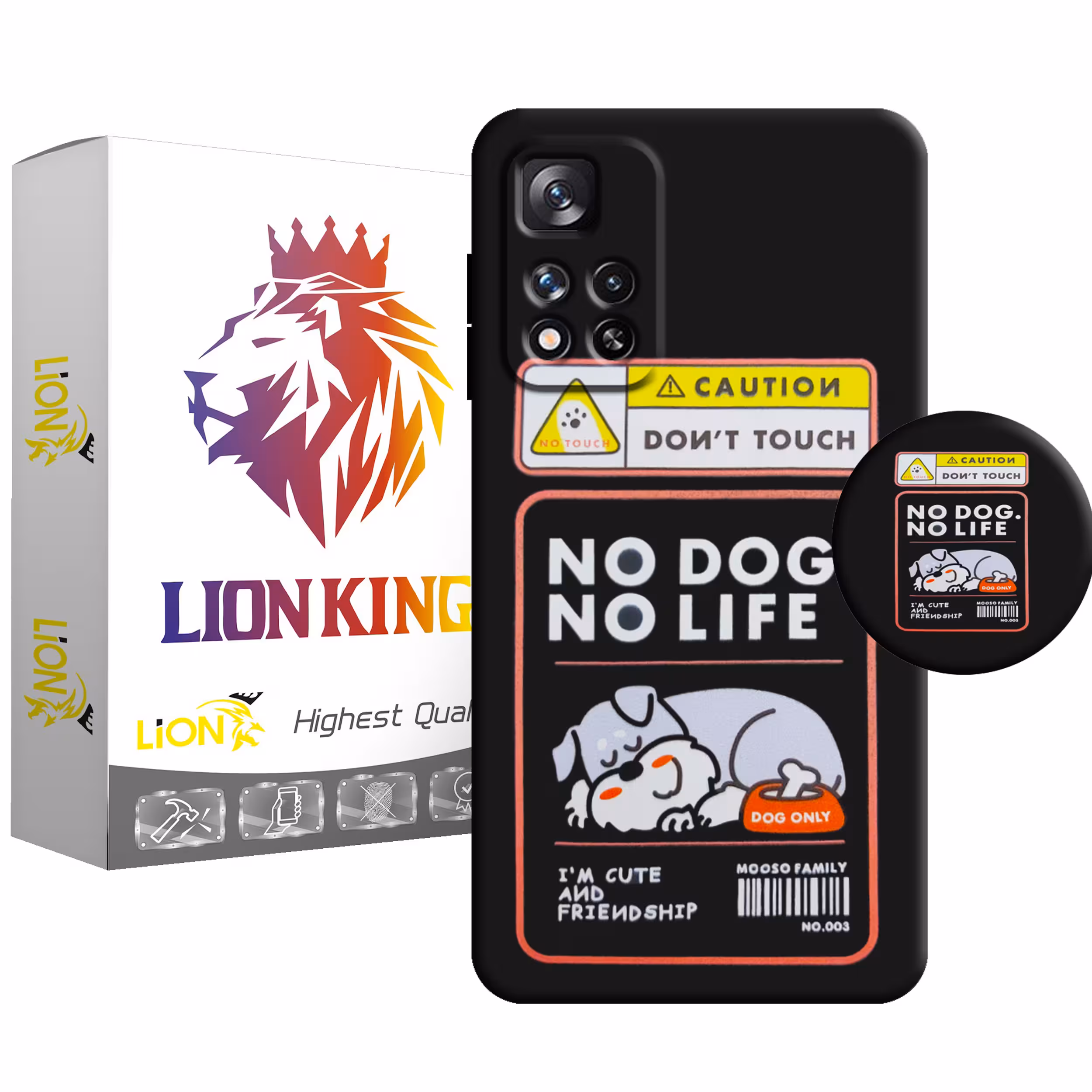 کاور لاین کینگ مدل NO DOG NO LIFE مناسب برای گوشی موبایل شیائومی Redmi Note 11 5G / Poco M4 Pro 5G به همراه پایه نگهدارنده