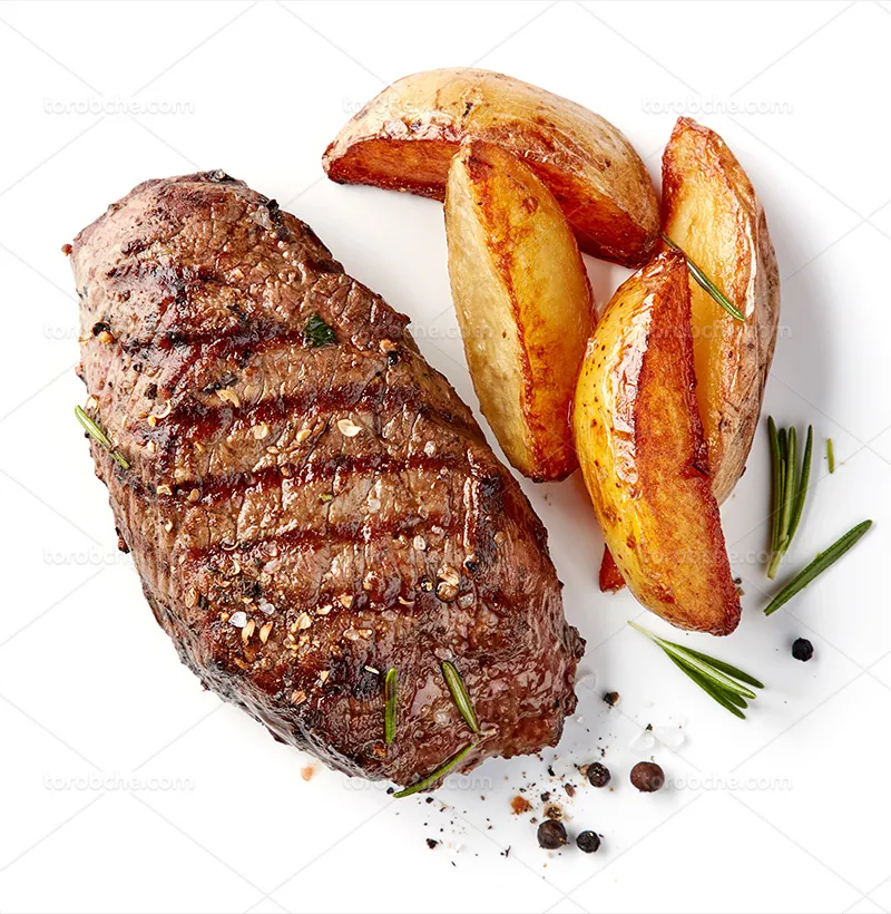 عکس استیک با سیب زمینی سرخ شده | گرافیک با طعم تربچه