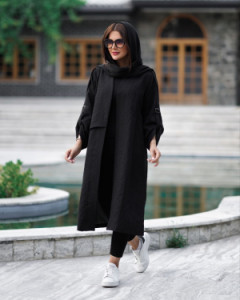 مانتو مجلسی نخی مدل شنل دار آستین سگکی