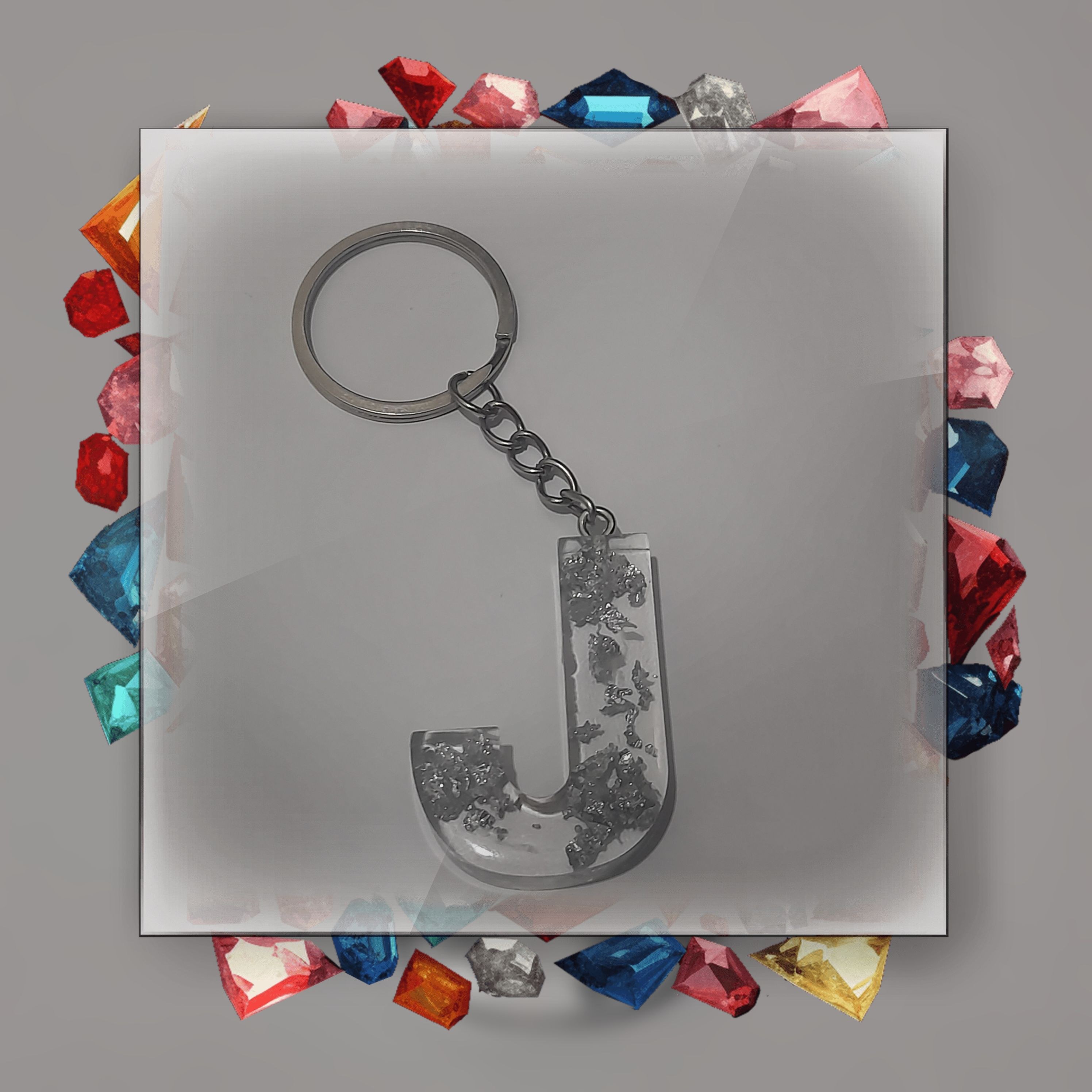 جاسویچی رزینی حروف انگلیسی حرف J ورق نقره