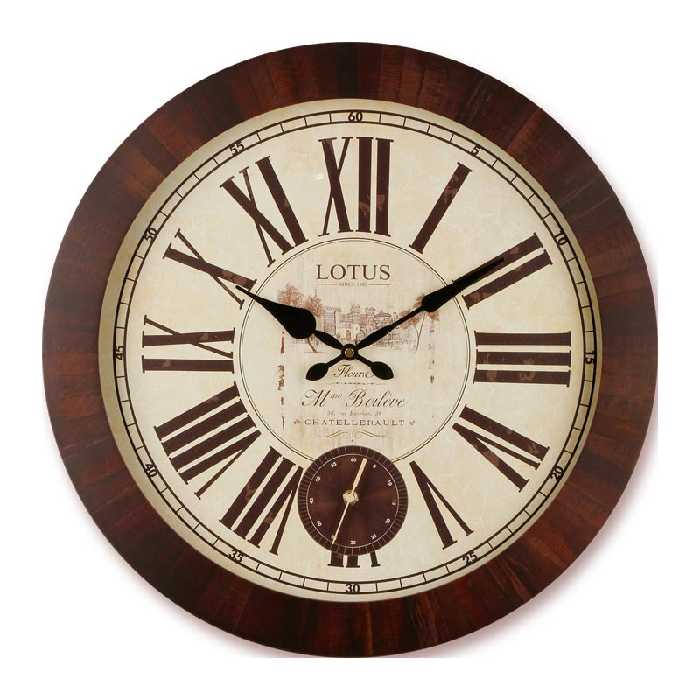 ساعت ديواری چوبی با موتور ثانيه شمار با فريم برجسته لوتوس کد محصول: W-10012 BRADBURY