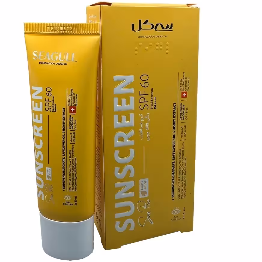 سی گل کرم ضد آفتاب رنگی بژ روشن پوست معمولی تا چرب فاقد چربی 50 میل SPF60 طرح جدید