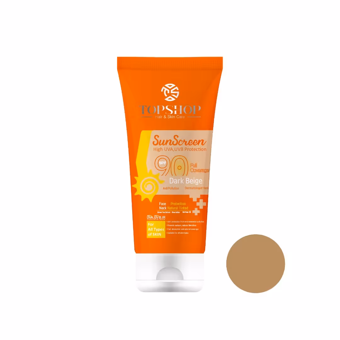 کرم ضد آفتاب رنگی تاپ شاپ مدل Dark Beige SPF 90 مناسب انواع پوست حجم 50 میلی لیتر    