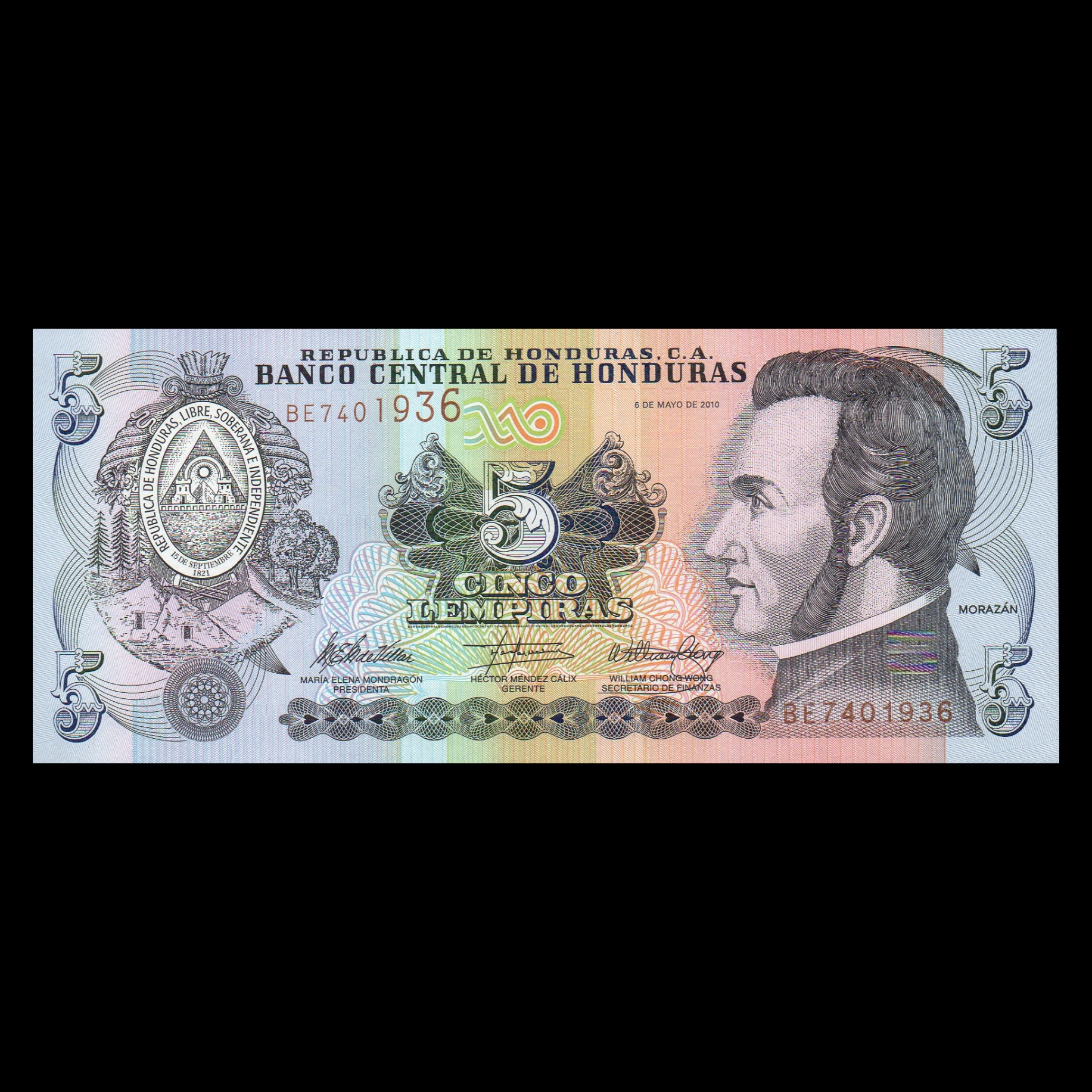 اسکناس تزئینی مدل کشور هندوراس 5 لامپرا 2010 UNC