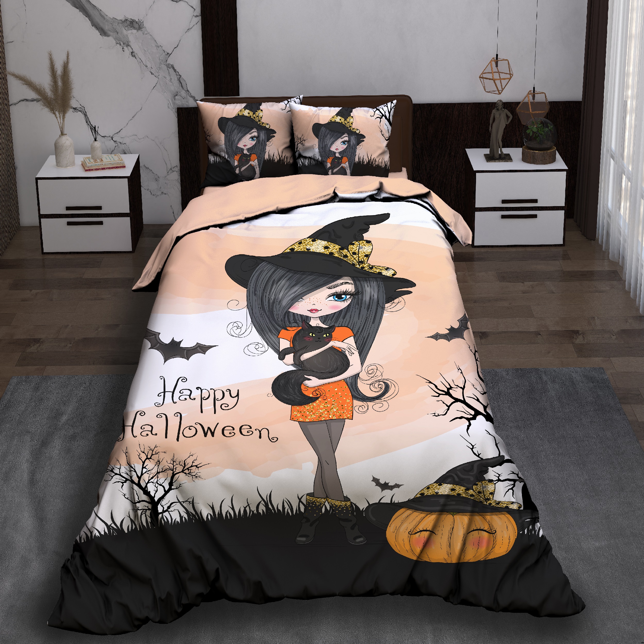 سرویس روتختی مدل دختر هالووین یک نفره 5 تکه