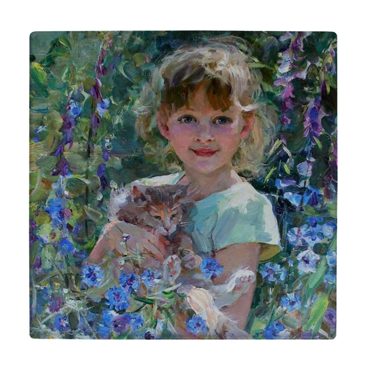  کاشی کارنیلا طرح نقاشی دختر بچه و گربه کد wkk3565