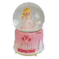 گوی فانتزی بزرگ موزیکال صورتی طرح دختر و آدم برفی