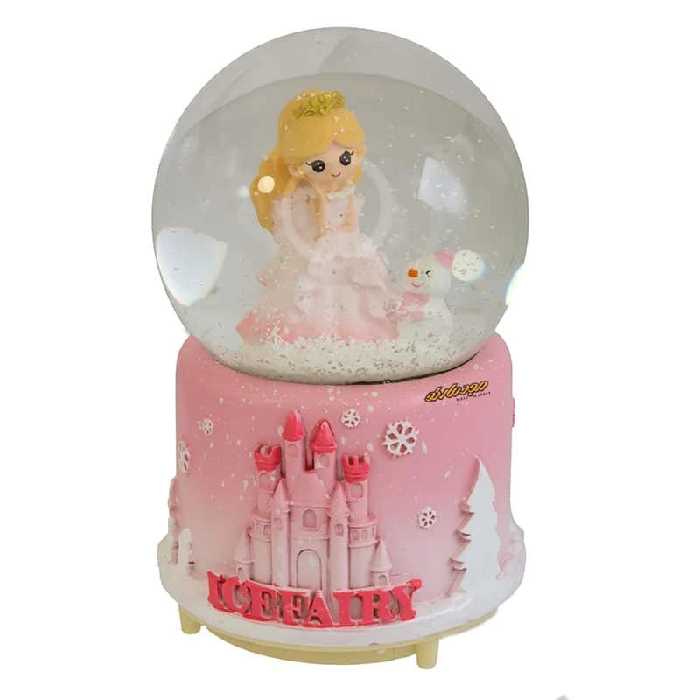 گوی فانتزی بزرگ موزیکال صورتی طرح دختر و آدم برفی