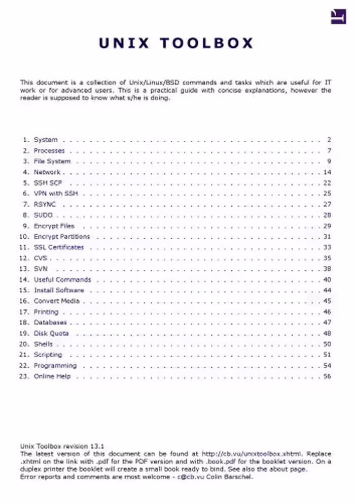 خرید و دانلود نسخه کامل کتاب Unix Toolbox revision 13.1