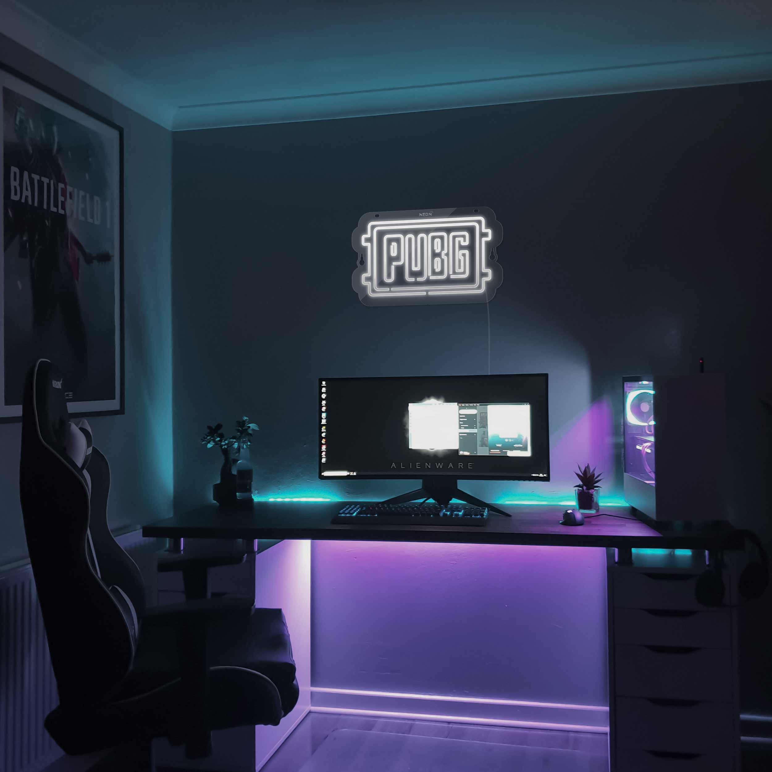 چراغ دیواری نئون دیزاین طرح Pubg-Logo_WHT