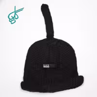 خرید کلاه بافت آکرلیک لبه برگرد دم دار مارک پارچه ای Black مشکی کد 2815582 - ردگل