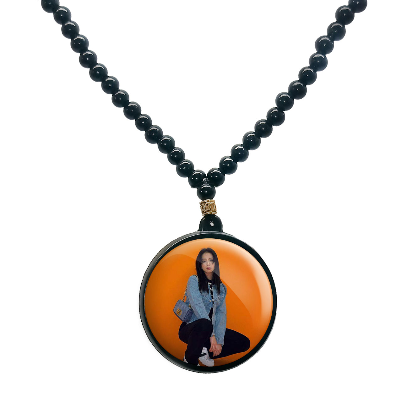 گردنبند پرمانه طرح بلک پینک کد pmd.6703 مدل دو طرفه