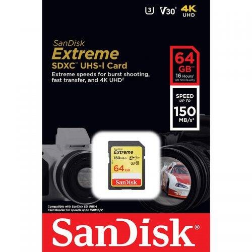 رم اس دی 64 گیگ سن دیسک SanDisk Extreme SD U3 150MB/s