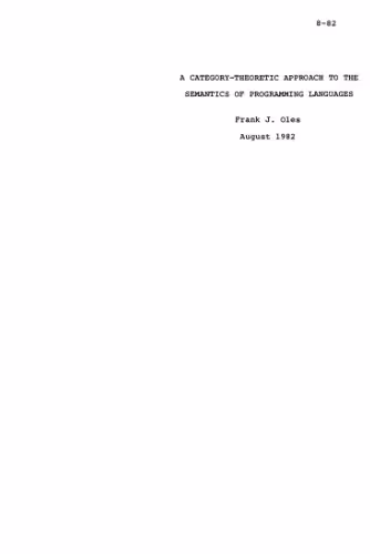 خرید و دانلود نسخه کامل کتاب A category-theoretic approach to the semantics of programming languages