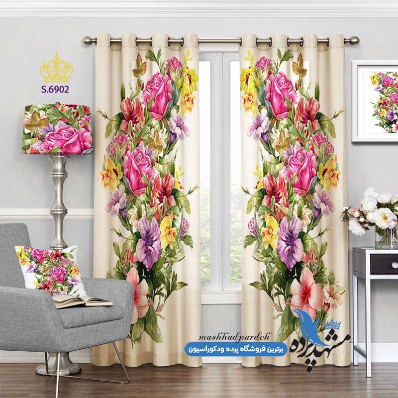 پرده پانچ گلدار طرح نقاشی دسته گل کد s-6902