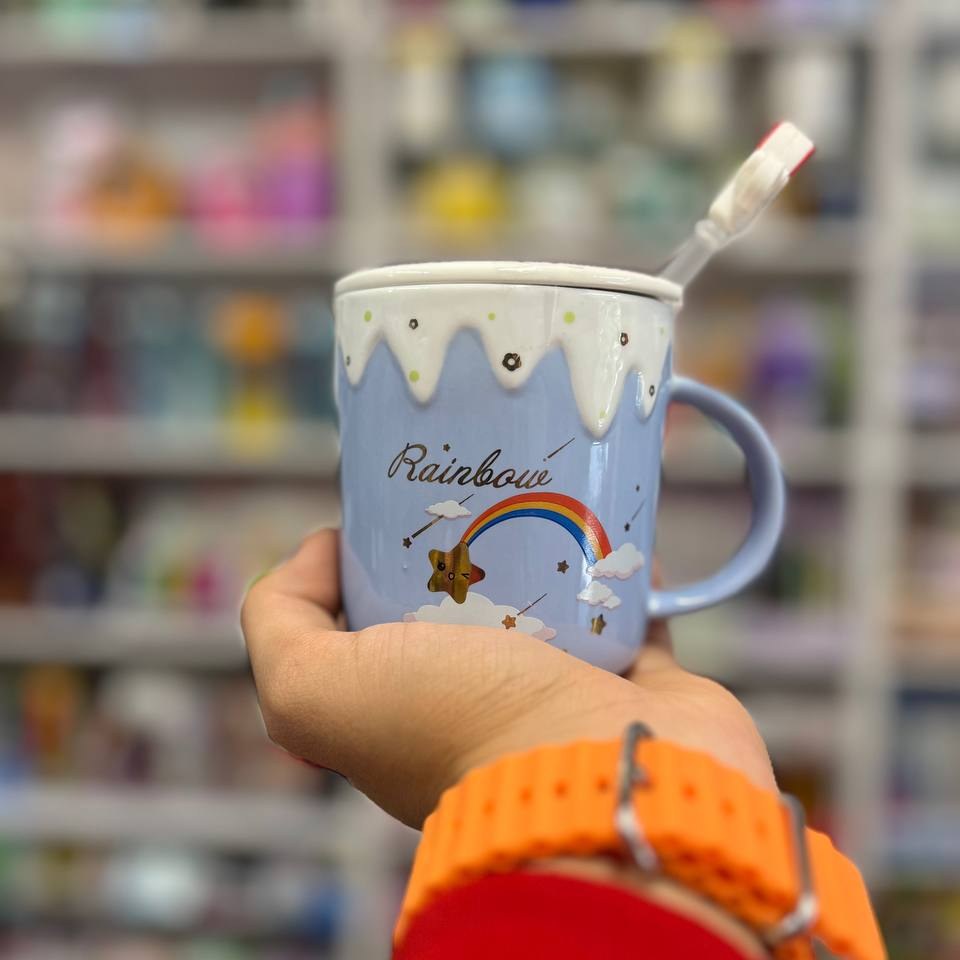 ماگ فانتزی طرح رنگین کمان نی دار 