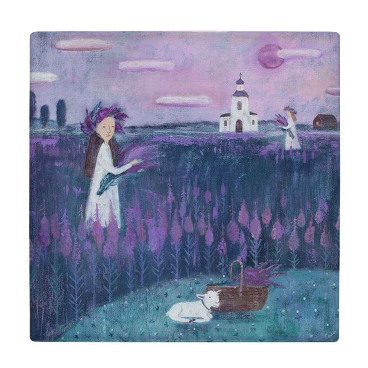  کاشی کارنیلا طرح دختری در مزرعه کد wkk3826