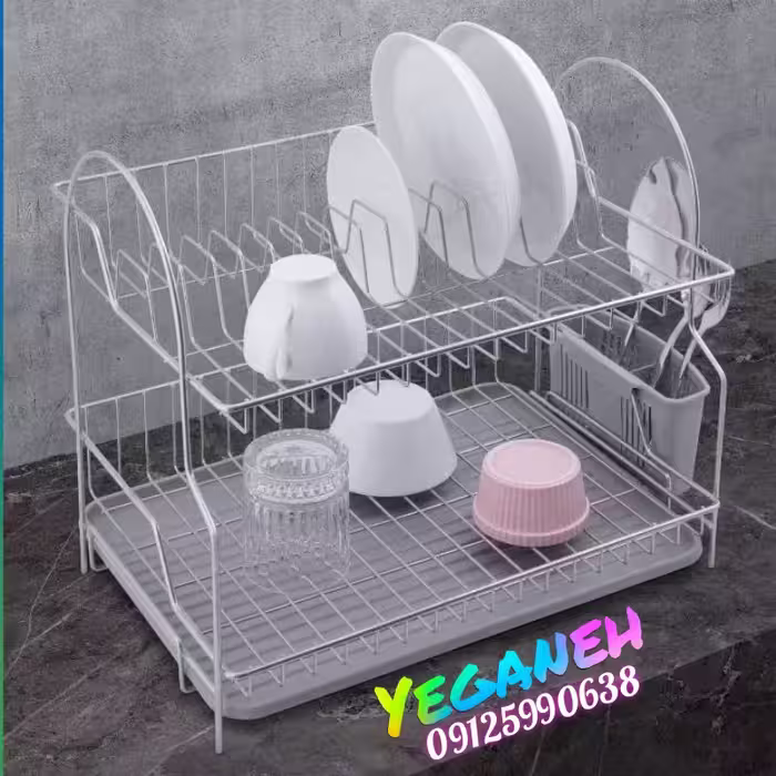 آبچکان جاظرفی کنار سینکی فلزی 2 طبقه همراه با سینی آبگیر و جاقاشقی کد 202 در دو رنگ مشکی و نقره ای
