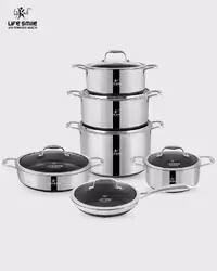 سرویس قابلمه استیل 12 پارچه کف لیزری لایف اسمایل مدل p-18(اصل)