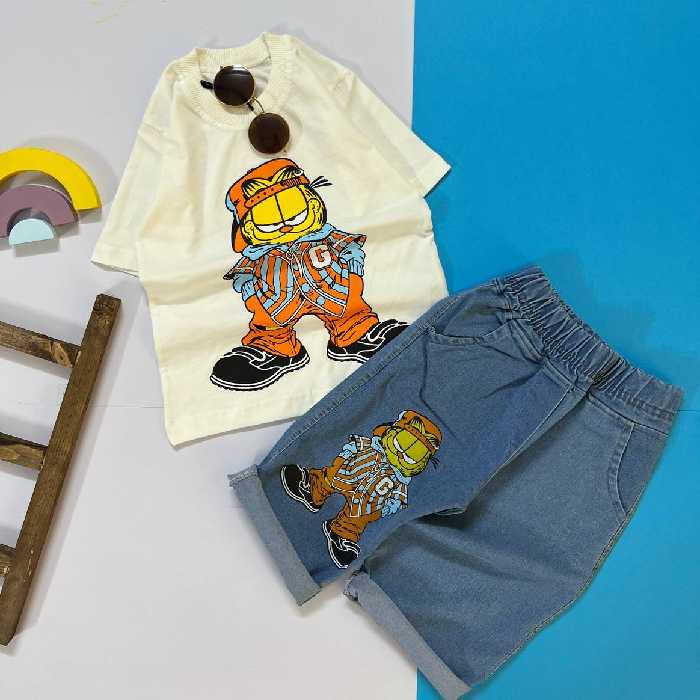 تیشرت و شلوارک لی اسپورت شیک و جذاب هم دخترونه هم پسرونه جنس لباس نخ پنبه لاکرا جنس شلوارک لی کاغذی کشی مناسب 3 تا 12 