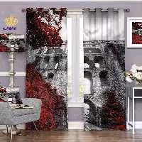 پرده پذیرایی دو قواره پانچ منظره طرح ساختمان قدیمی کد S5056