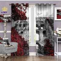 پرده پذیرایی دو قواره پانچ منظره طرح ساختمان قدیمی کد S5056