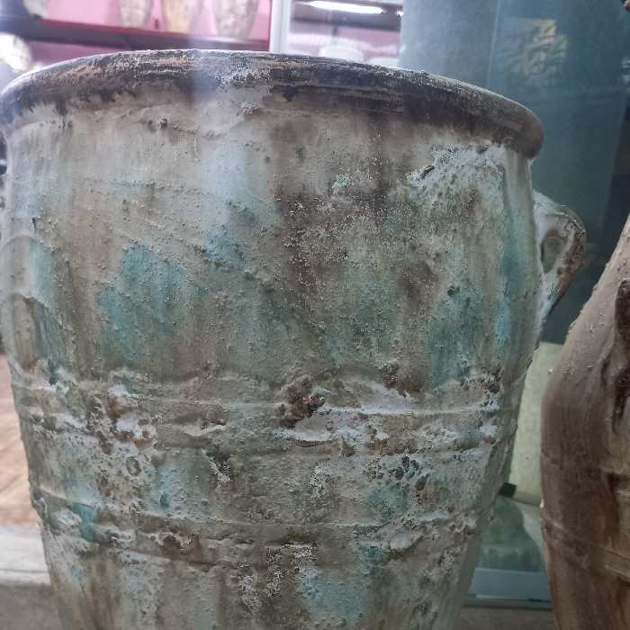 گلدان سفالی پتینه کاری شده با ارتفاع 70 و دهانه 30