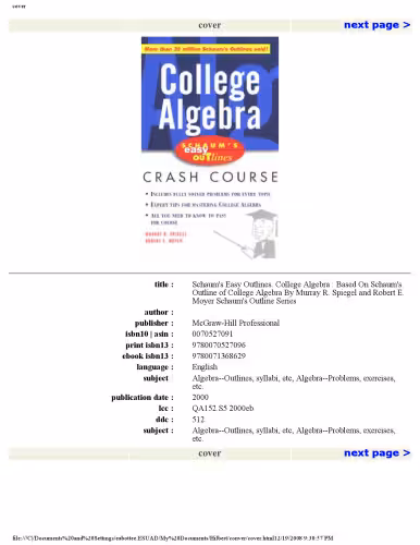 خرید و دانلود نسخه کامل کتاب Schaum's Easy Outline: College Algebra