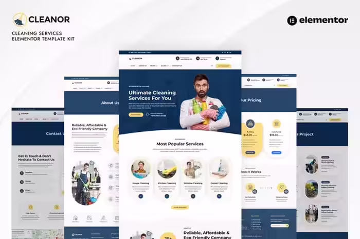 دانلود Cleanor کیت تمپلیت المنتور خدمات نظافتی