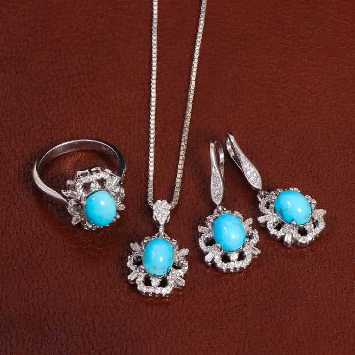 نیم ست فیروزه زنانه کد 27925 - جواهری مشاهیر