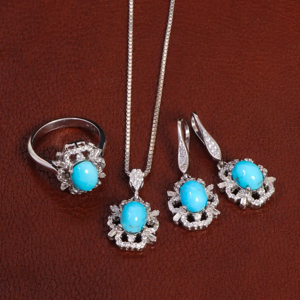 نیم ست فیروزه زنانه کد 27925 - جواهری مشاهیر