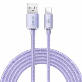 کابل تایپ سی فست شارژ Baseus Crystal Shine Series CAJY000405 5A 100W 1.2m ا Baseus Crystal Shine Series CAJY000405 5A 100W 1.2m Type-C Cable   گارانتی 6 ماهه شرکتی