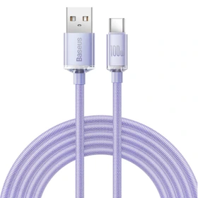 کابل تایپ سی فست شارژ Baseus Crystal Shine Series CAJY000405 5A 100W 1.2m ا Baseus Crystal Shine Series CAJY000405 5A 100W 1.2m Type-C Cable گارانتی 6 ماهه شرکتی
