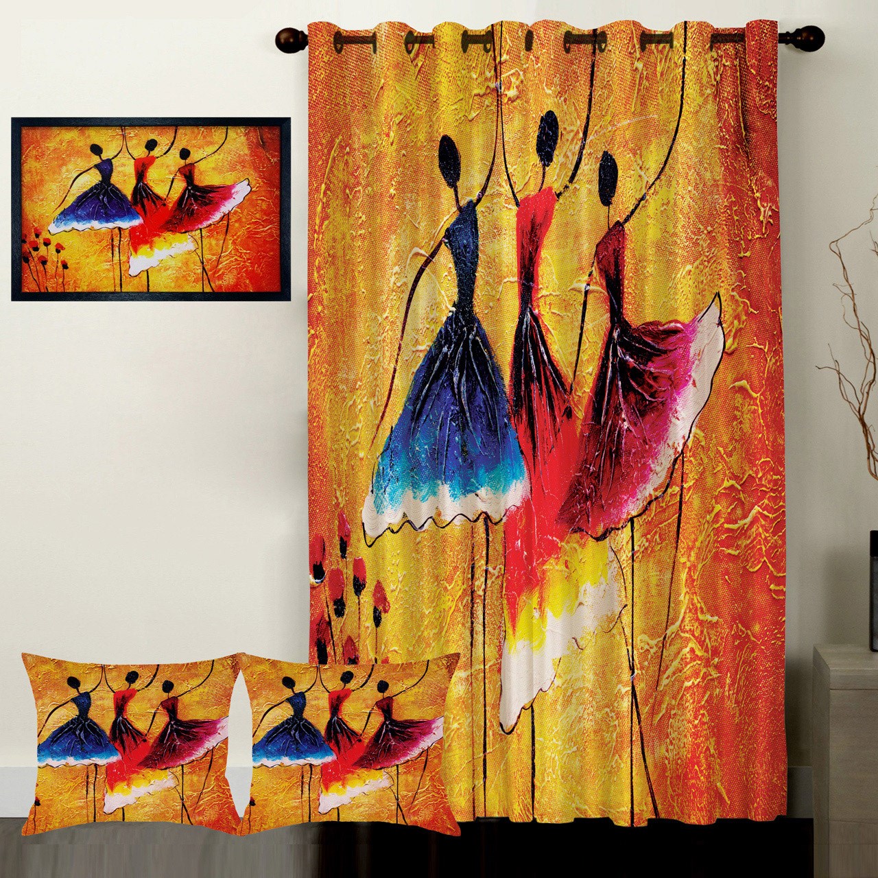 پرده رنس مدل S1-41041 به همراه تابلو و کوسن