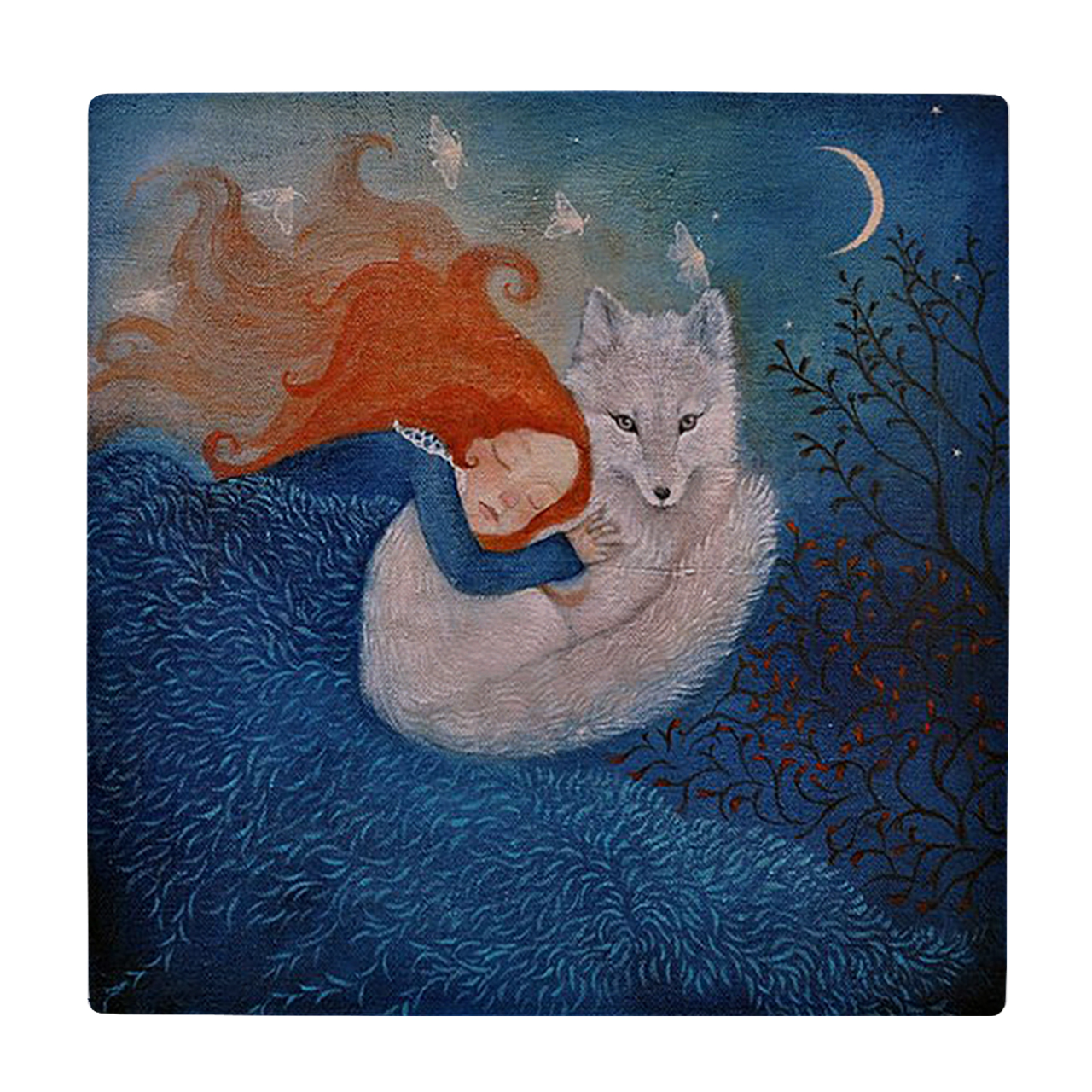 کاشی کارنیلا طرح دختر و روباه برفی مدل لوحی کد WKB879 