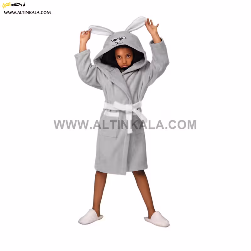 حوله پالتویی بچه گانه پودایران طرح خرگوش طوسی سایز 80