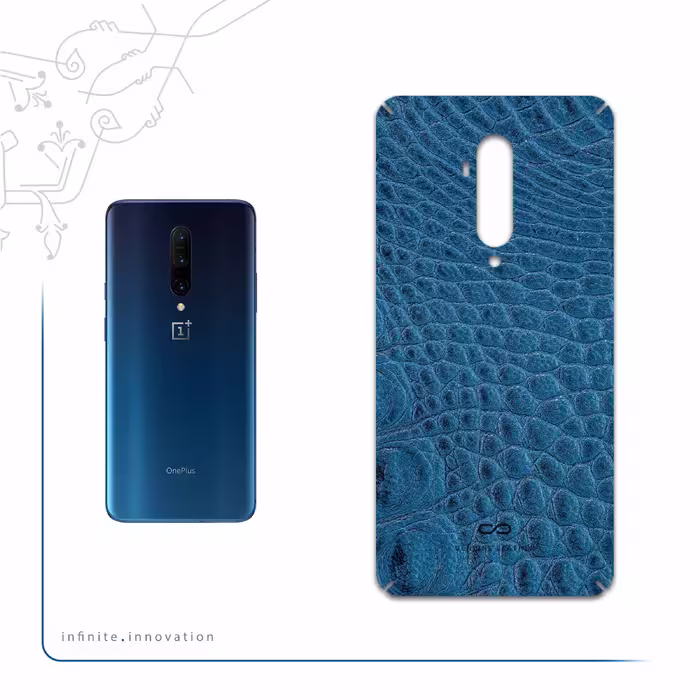 برچسب پوششی ماهوت مدل Blue-Crocodile-Leather مناسب برای گوشی موبایل وان پلاس 7T Pro